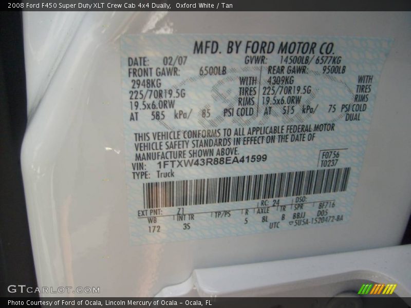 Oxford White / Tan 2008 Ford F450 Super Duty XLT Crew Cab 4x4 Dually