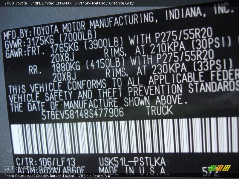 Silver Sky Metallic / Graphite Gray 2008 Toyota Tundra Limited CrewMax