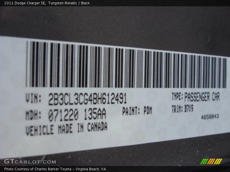 Tungsten Metallic / Black 2011 Dodge Charger SE