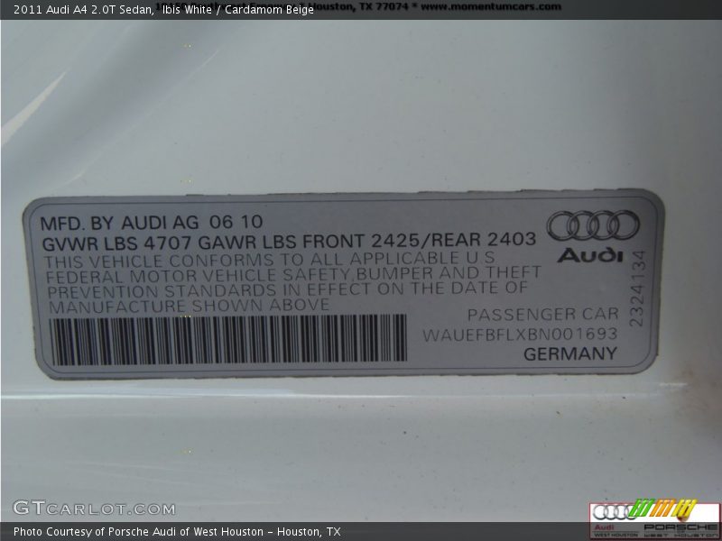 Ibis White / Cardamom Beige 2011 Audi A4 2.0T Sedan