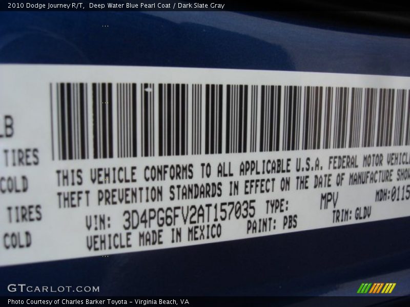 Deep Water Blue Pearl Coat / Dark Slate Gray 2010 Dodge Journey R/T