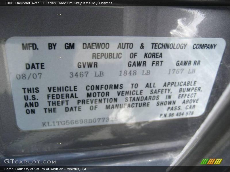 Medium Gray Metallic / Charcoal 2008 Chevrolet Aveo LT Sedan