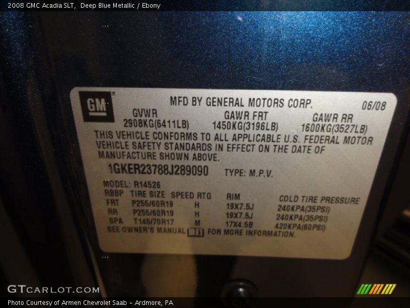 Deep Blue Metallic / Ebony 2008 GMC Acadia SLT