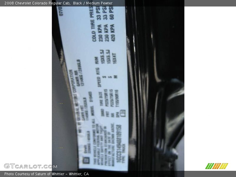 Black / Medium Pewter 2008 Chevrolet Colorado Regular Cab