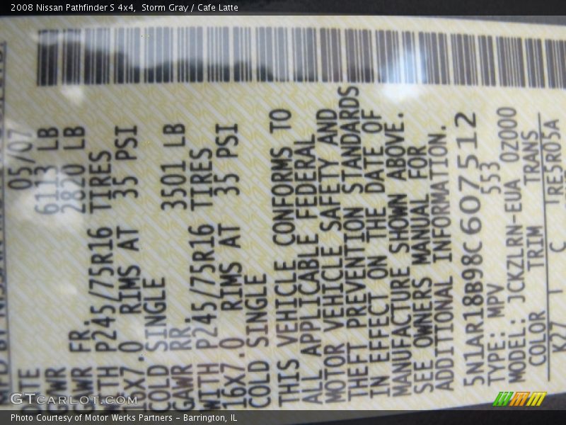 Storm Gray / Cafe Latte 2008 Nissan Pathfinder S 4x4
