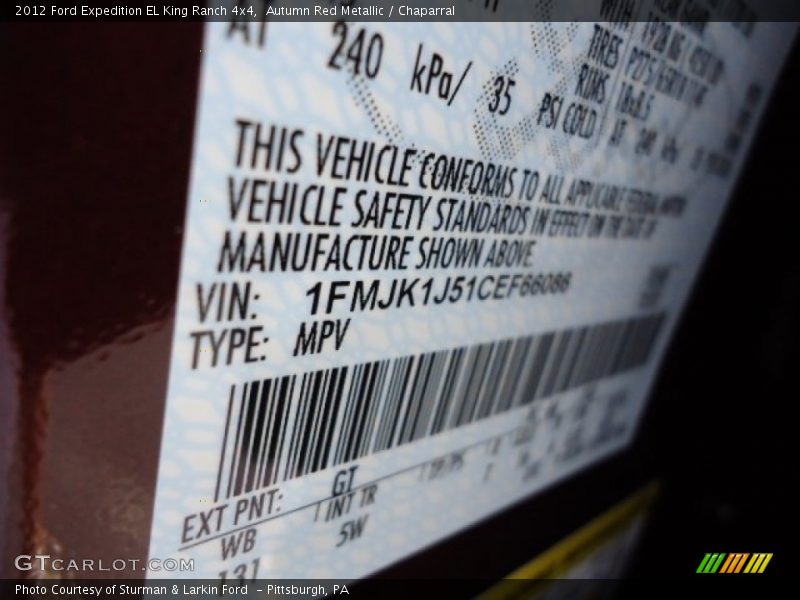 2012 Expedition EL King Ranch 4x4 Autumn Red Metallic Color Code GT