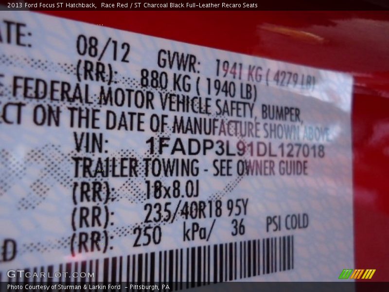 Race Red / ST Charcoal Black Full-Leather Recaro Seats 2013 Ford Focus ST Hatchback