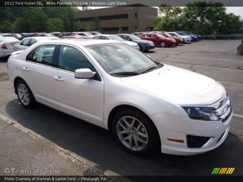 White Platinum Tri-Coat / Medium Light Stone 2012 Ford Fusion SEL