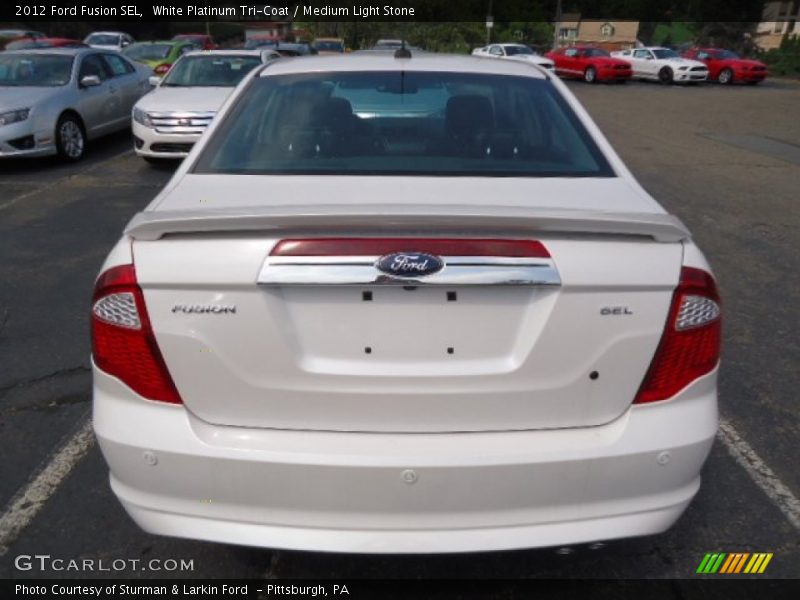 White Platinum Tri-Coat / Medium Light Stone 2012 Ford Fusion SEL