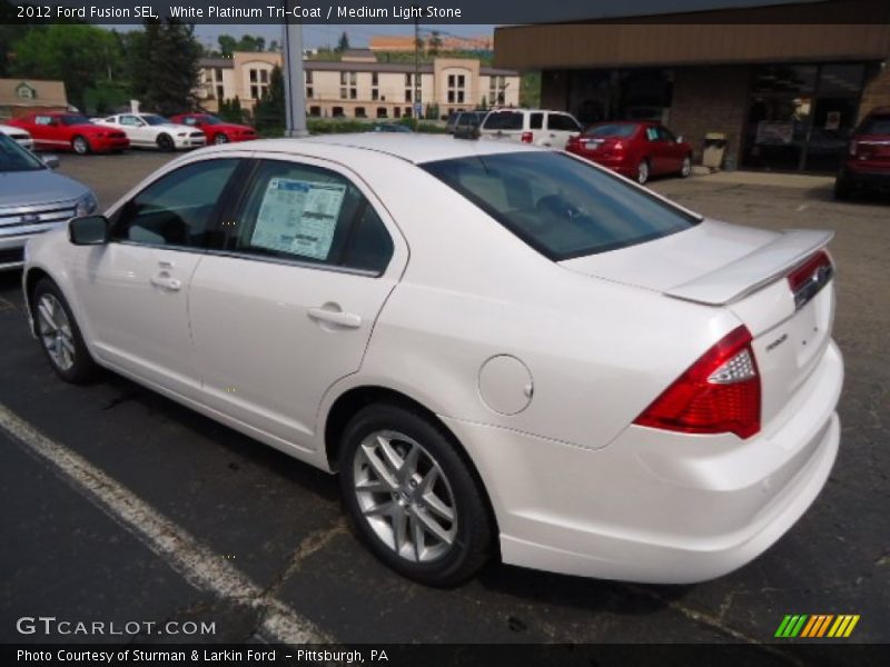 White Platinum Tri-Coat / Medium Light Stone 2012 Ford Fusion SEL