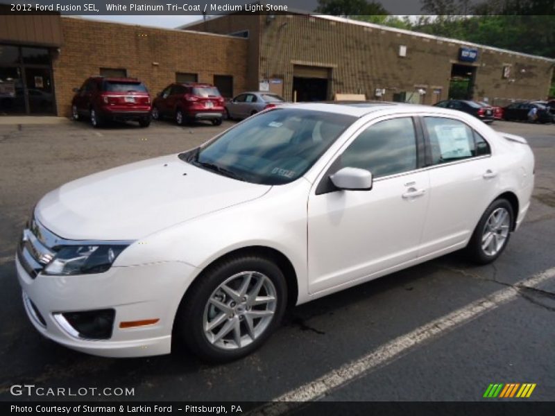 White Platinum Tri-Coat / Medium Light Stone 2012 Ford Fusion SEL