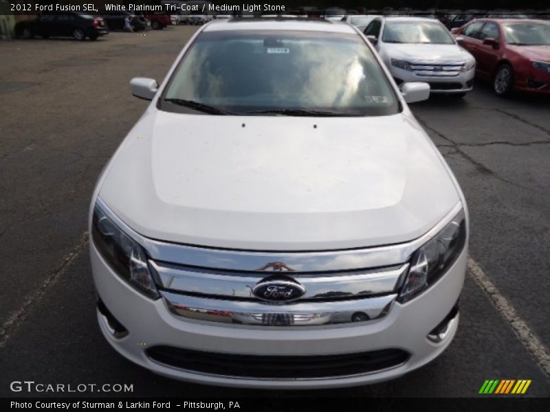 White Platinum Tri-Coat / Medium Light Stone 2012 Ford Fusion SEL