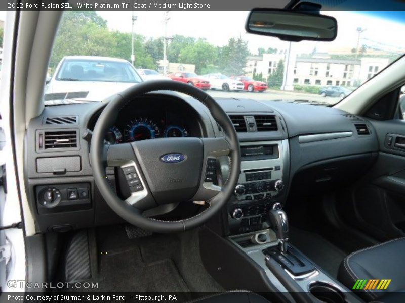 White Platinum Tri-Coat / Medium Light Stone 2012 Ford Fusion SEL