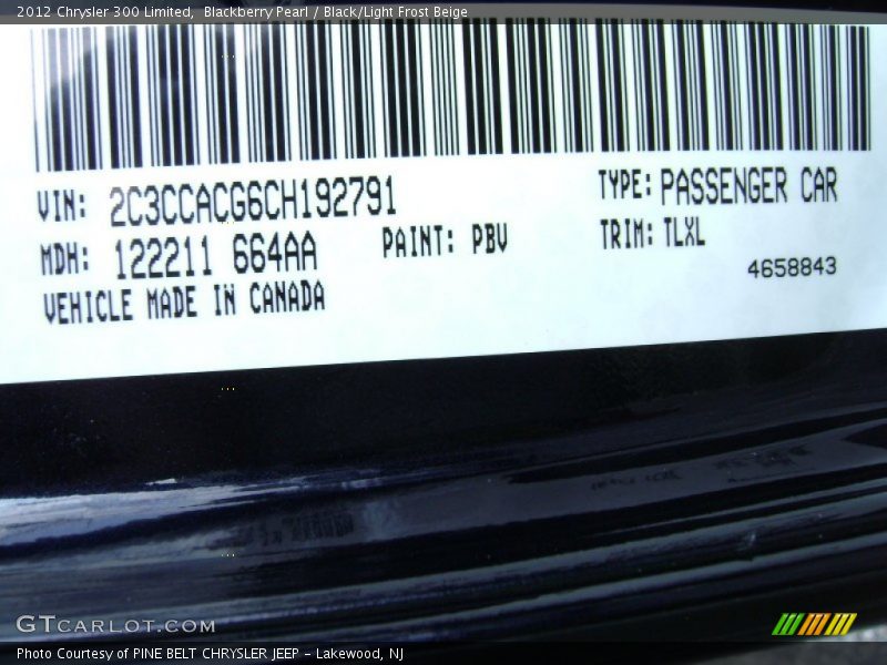 Blackberry Pearl / Black/Light Frost Beige 2012 Chrysler 300 Limited