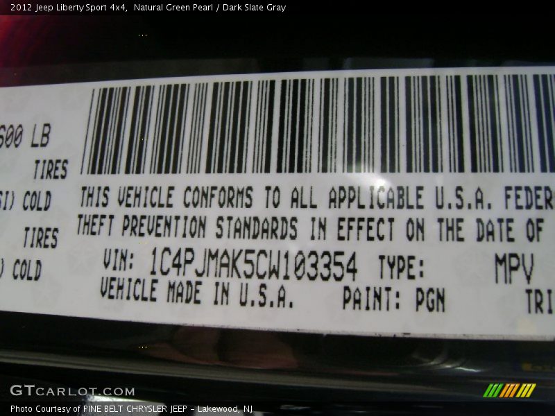 Natural Green Pearl / Dark Slate Gray 2012 Jeep Liberty Sport 4x4