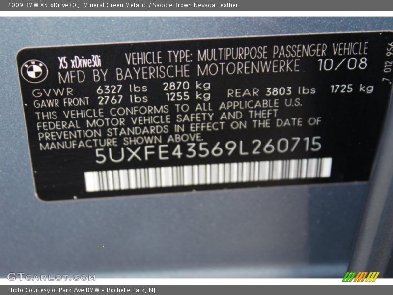 Mineral Green Metallic / Saddle Brown Nevada Leather 2009 BMW X5 xDrive30i