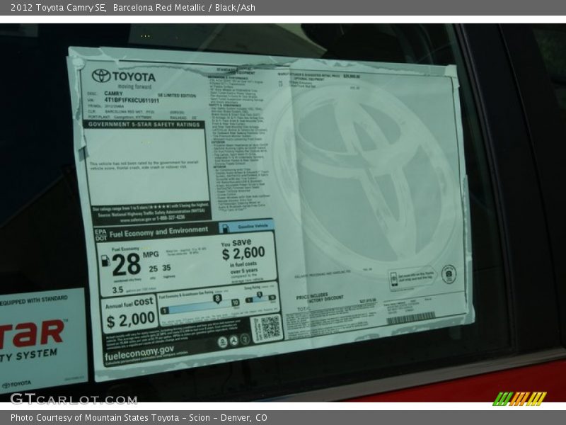 Barcelona Red Metallic / Black/Ash 2012 Toyota Camry SE