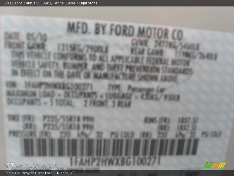White Suede / Light Stone 2011 Ford Taurus SEL AWD
