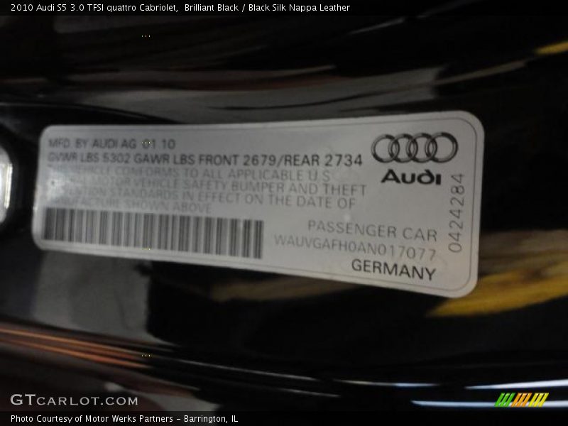 Brilliant Black / Black Silk Nappa Leather 2010 Audi S5 3.0 TFSI quattro Cabriolet