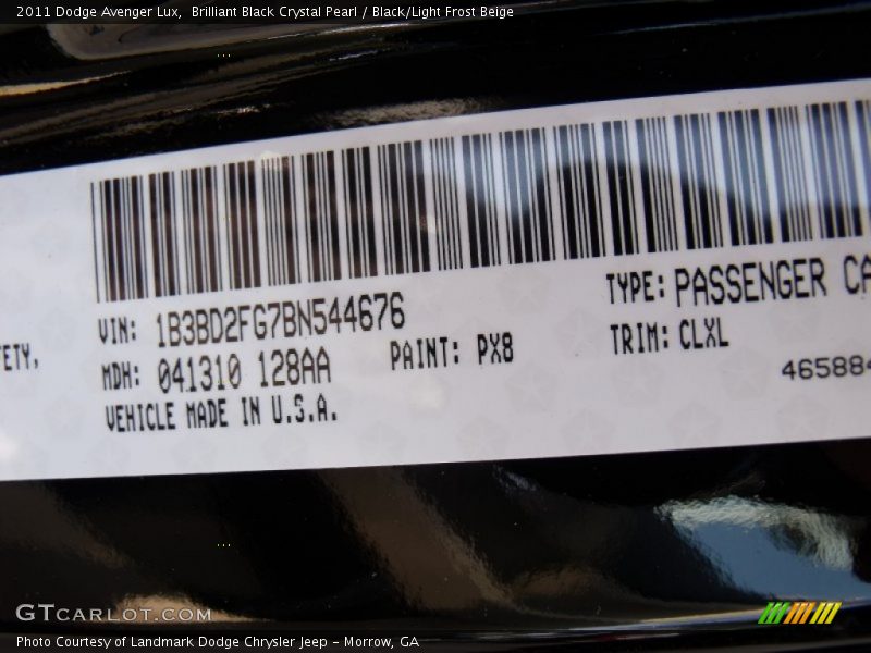 Brilliant Black Crystal Pearl / Black/Light Frost Beige 2011 Dodge Avenger Lux