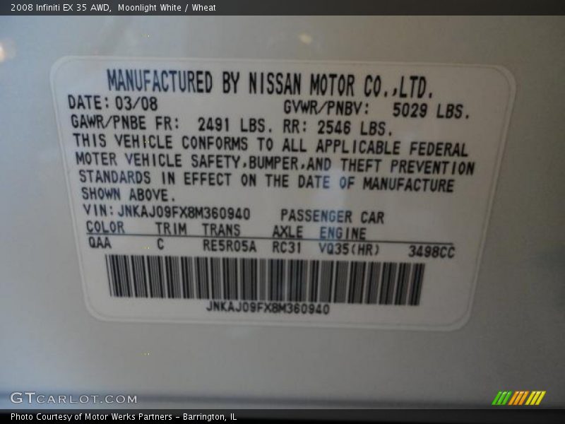 Moonlight White / Wheat 2008 Infiniti EX 35 AWD
