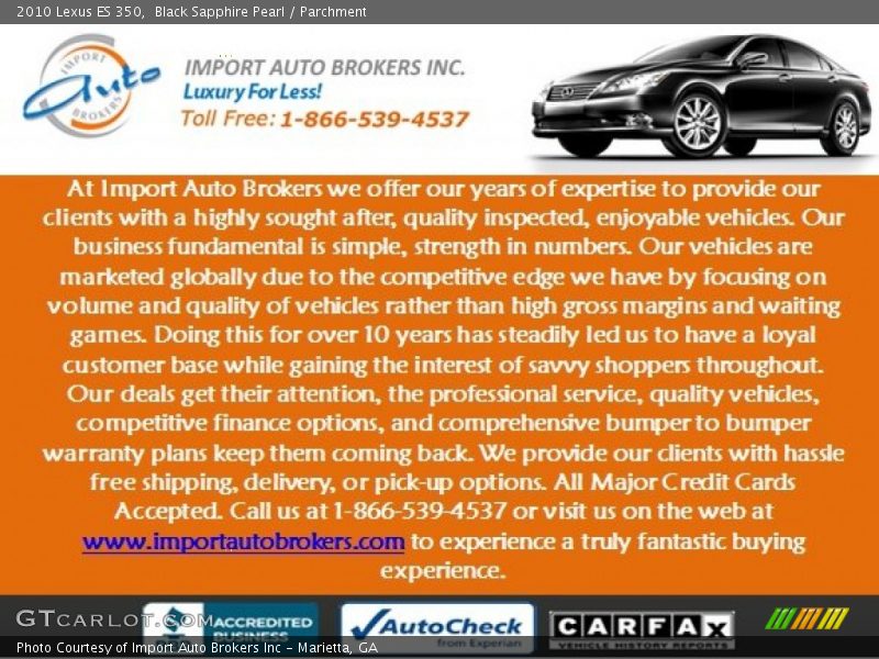 Black Sapphire Pearl / Parchment 2010 Lexus ES 350