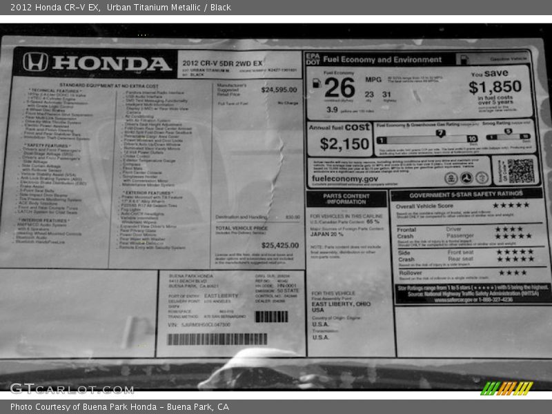 Urban Titanium Metallic / Black 2012 Honda CR-V EX