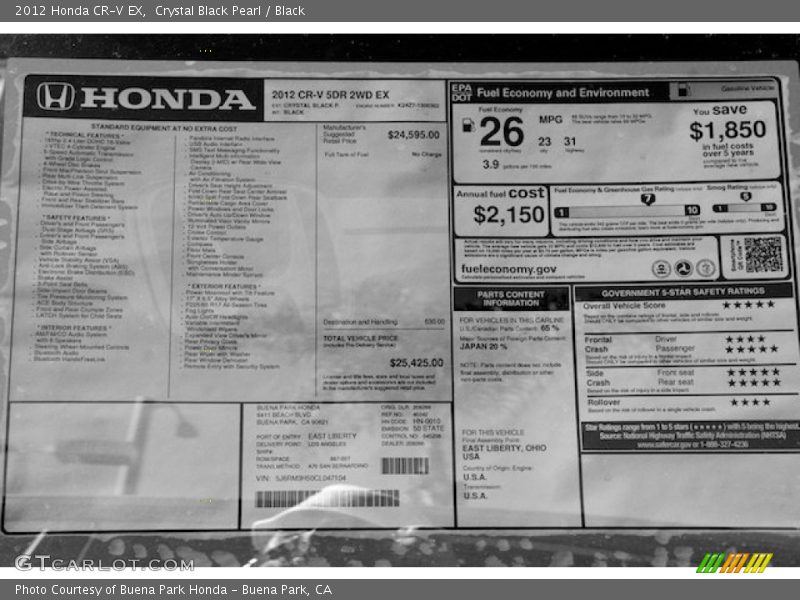 Crystal Black Pearl / Black 2012 Honda CR-V EX