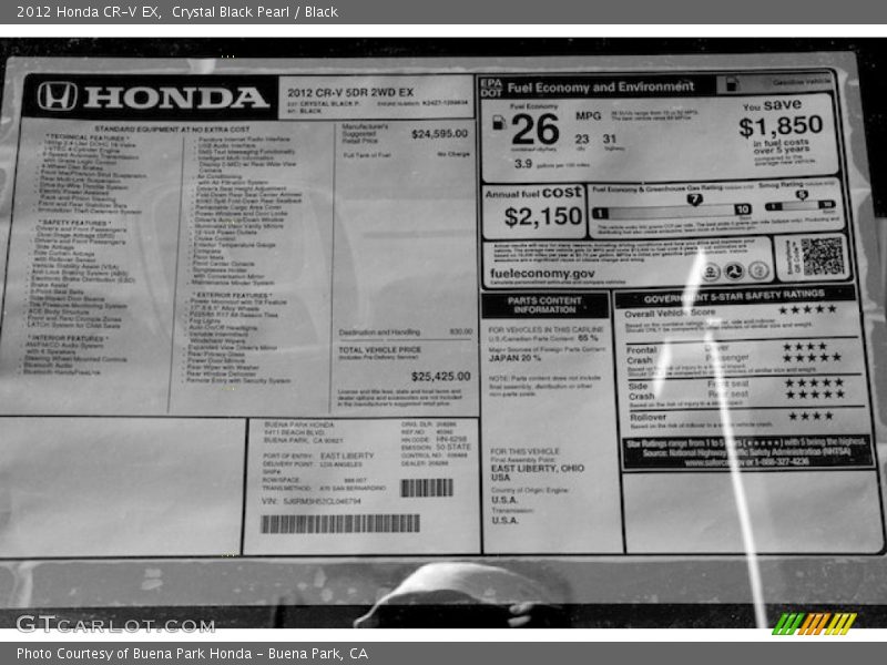 Crystal Black Pearl / Black 2012 Honda CR-V EX