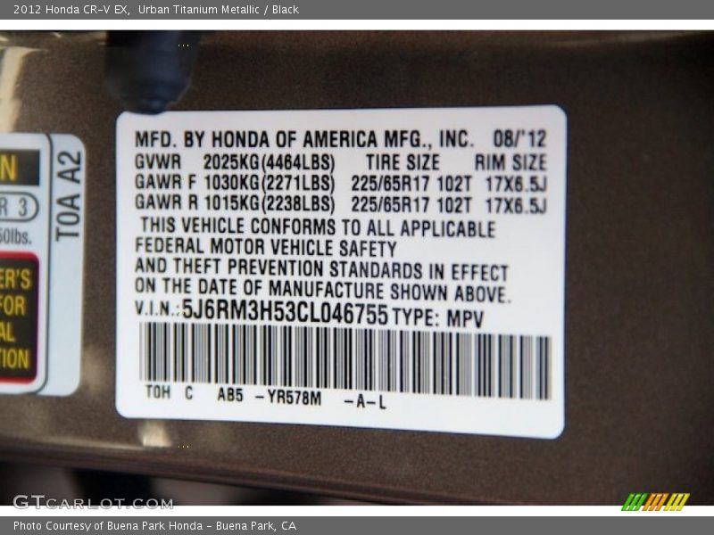 Urban Titanium Metallic / Black 2012 Honda CR-V EX