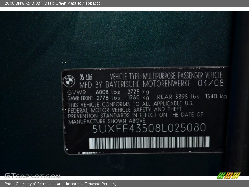 Deep Green Metallic / Tobacco 2008 BMW X5 3.0si