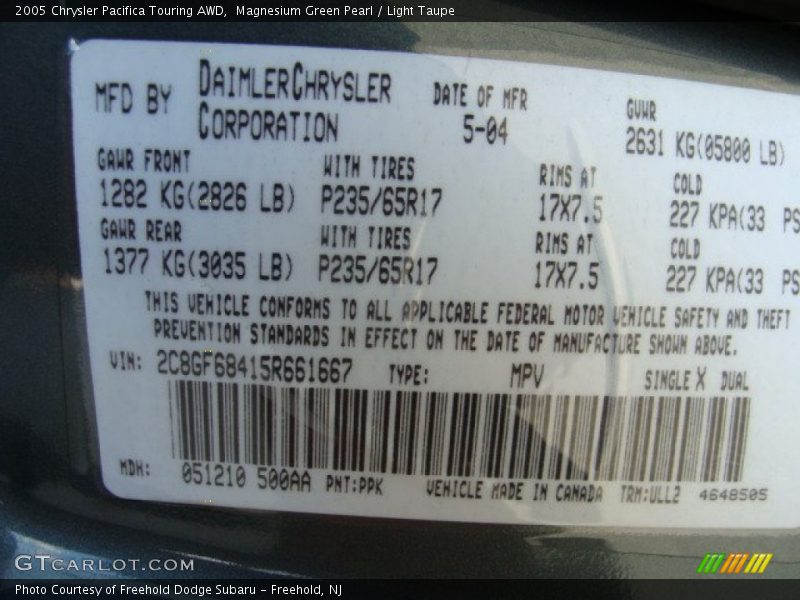 Magnesium Green Pearl / Light Taupe 2005 Chrysler Pacifica Touring AWD