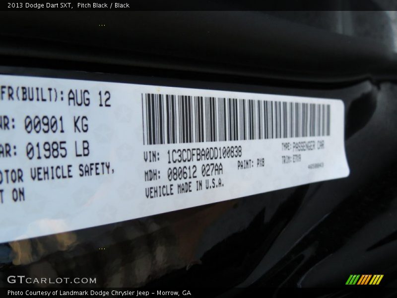 Pitch Black / Black 2013 Dodge Dart SXT