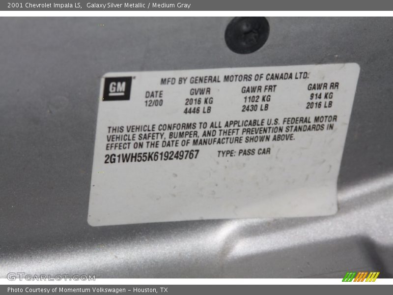 Galaxy Silver Metallic / Medium Gray 2001 Chevrolet Impala LS