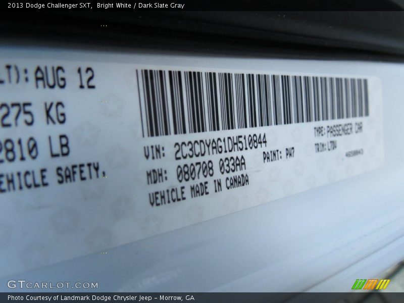 Bright White / Dark Slate Gray 2013 Dodge Challenger SXT