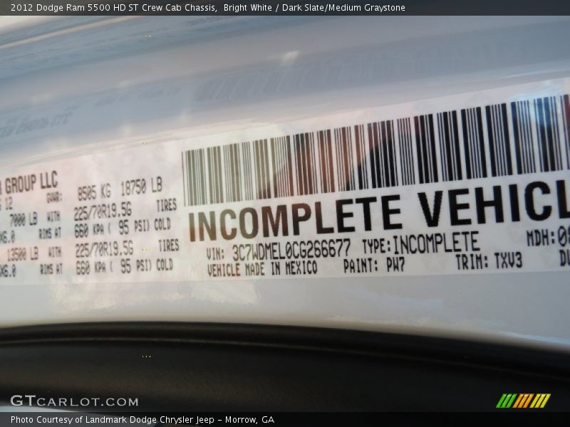Bright White / Dark Slate/Medium Graystone 2012 Dodge Ram 5500 HD ST Crew Cab Chassis