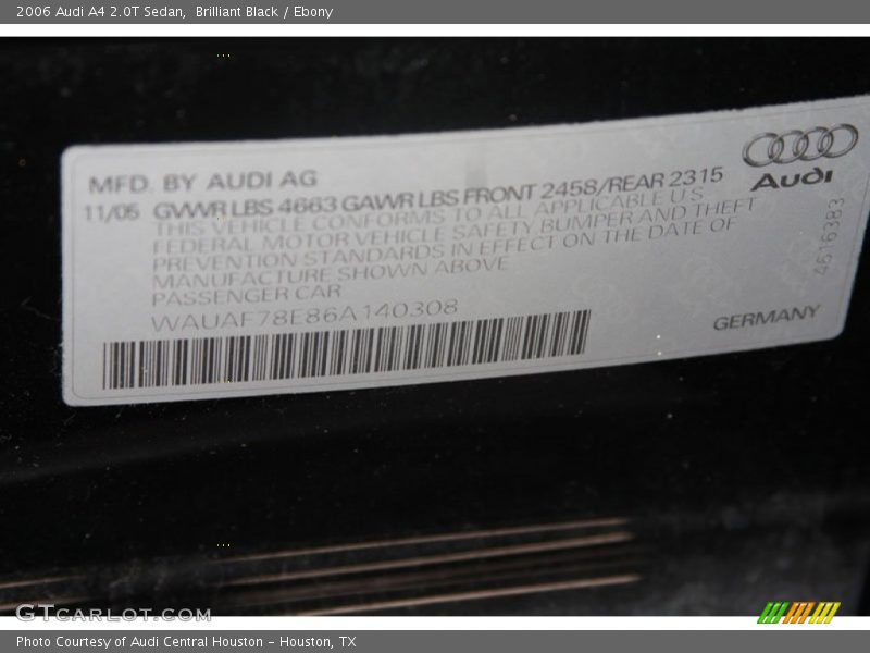 Brilliant Black / Ebony 2006 Audi A4 2.0T Sedan