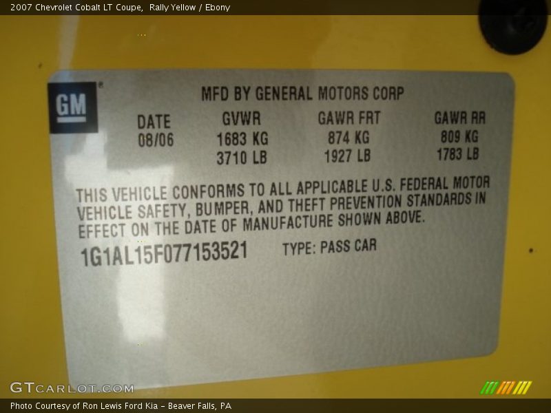 Rally Yellow / Ebony 2007 Chevrolet Cobalt LT Coupe