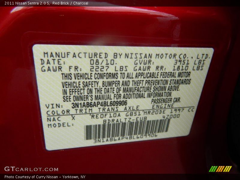 Red Brick / Charcoal 2011 Nissan Sentra 2.0 S