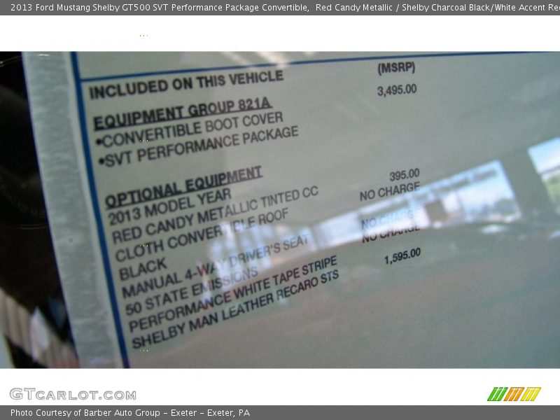  2013 Mustang Shelby GT500 SVT Performance Package Convertible Window Sticker