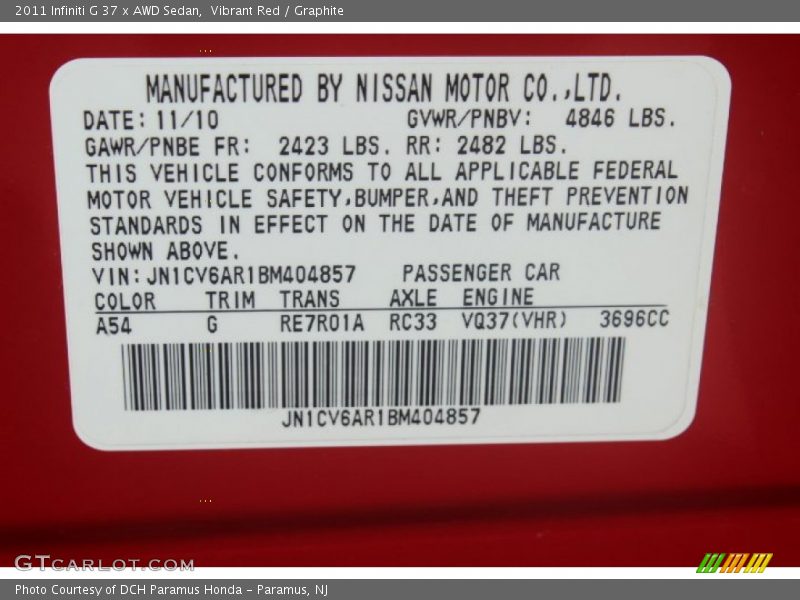 Vibrant Red / Graphite 2011 Infiniti G 37 x AWD Sedan