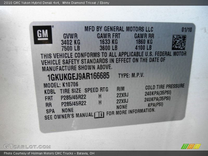 White Diamond Tricoat / Ebony 2010 GMC Yukon Hybrid Denali 4x4