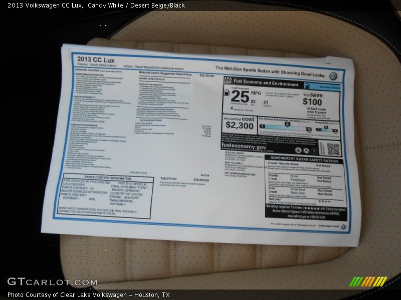 Candy White / Desert Beige/Black 2013 Volkswagen CC Lux
