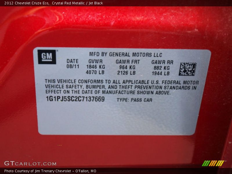 Crystal Red Metallic / Jet Black 2012 Chevrolet Cruze Eco