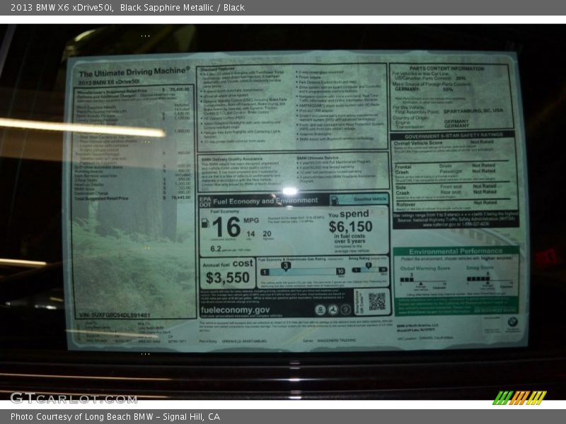  2013 X6 xDrive50i Window Sticker