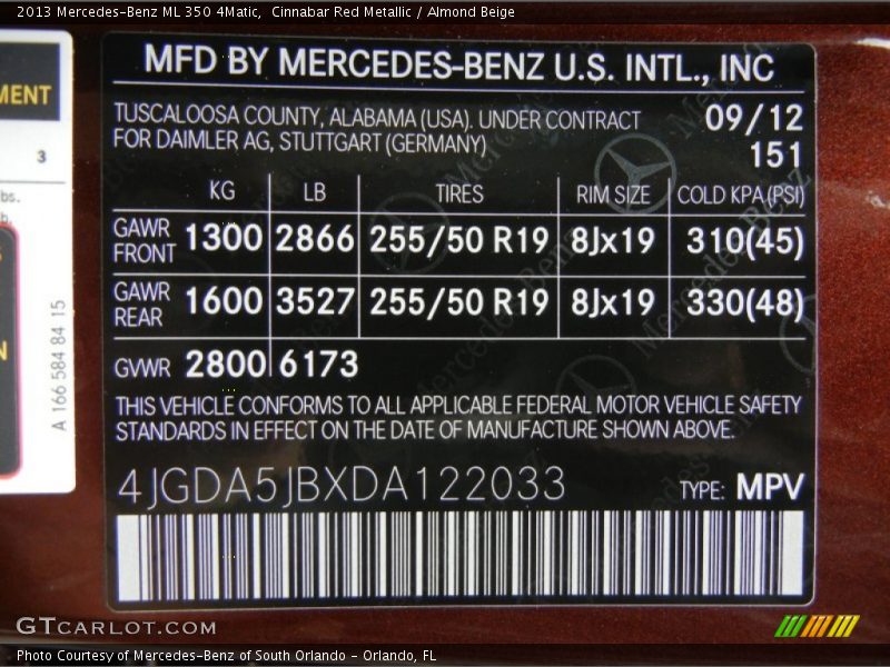 Cinnabar Red Metallic / Almond Beige 2013 Mercedes-Benz ML 350 4Matic