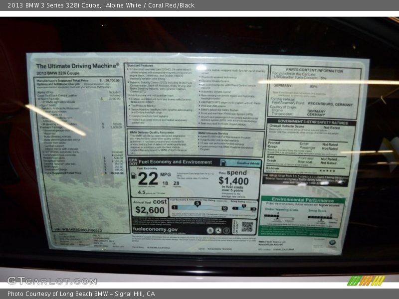  2013 3 Series 328i Coupe Window Sticker