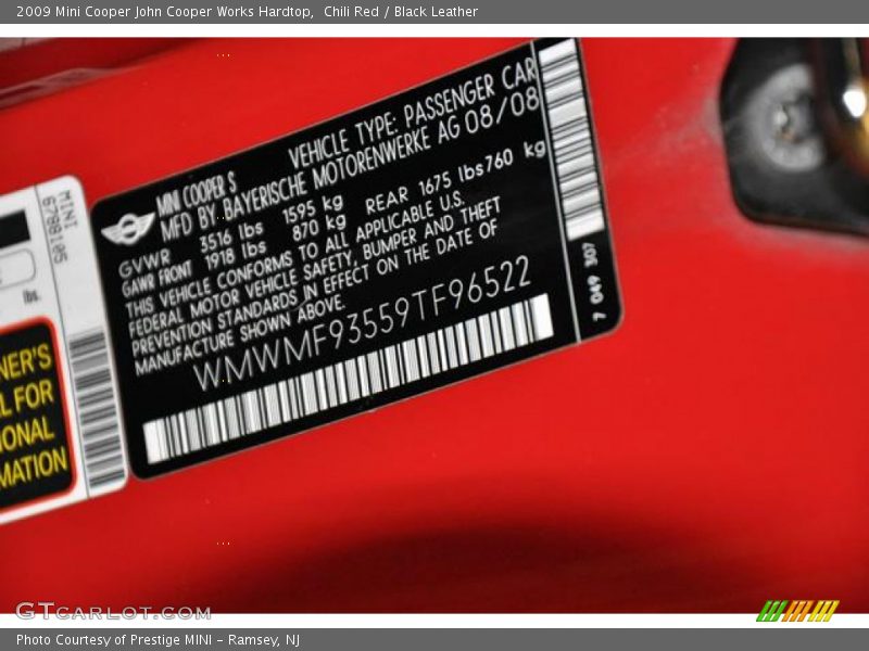 Chili Red / Black Leather 2009 Mini Cooper John Cooper Works Hardtop
