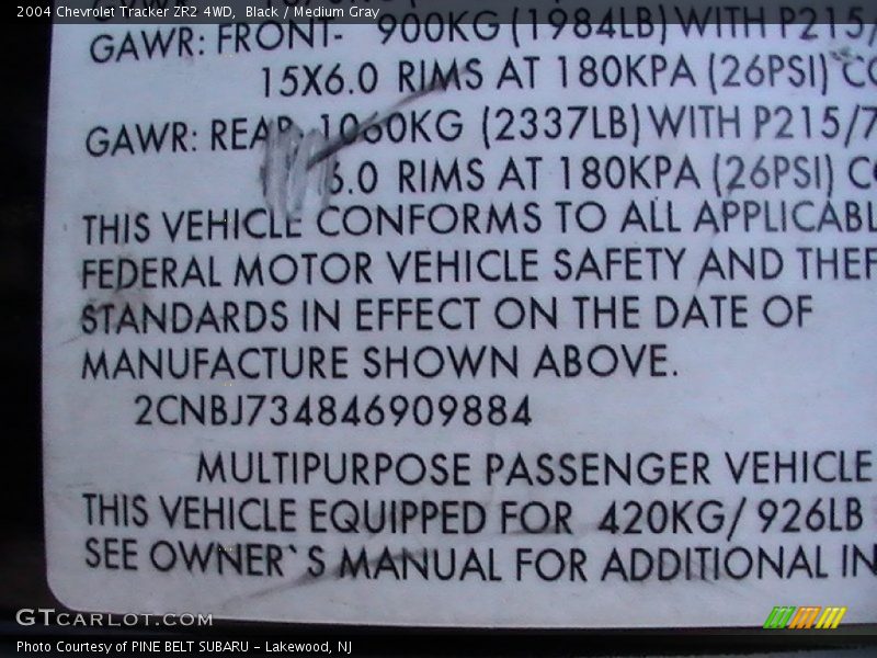 Black / Medium Gray 2004 Chevrolet Tracker ZR2 4WD