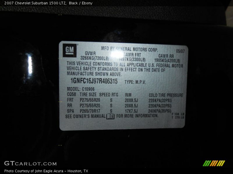 Black / Ebony 2007 Chevrolet Suburban 1500 LTZ